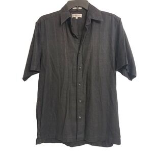 Chereskin  Black Linen Rayon Blend Short Sleeve Button Down Shirt Small